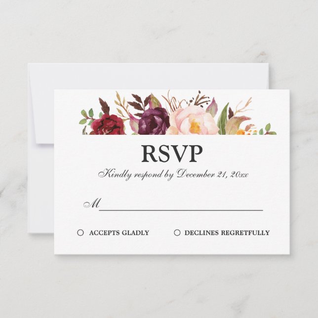 Burgundy Red Floral Boho RSVP (Frente)