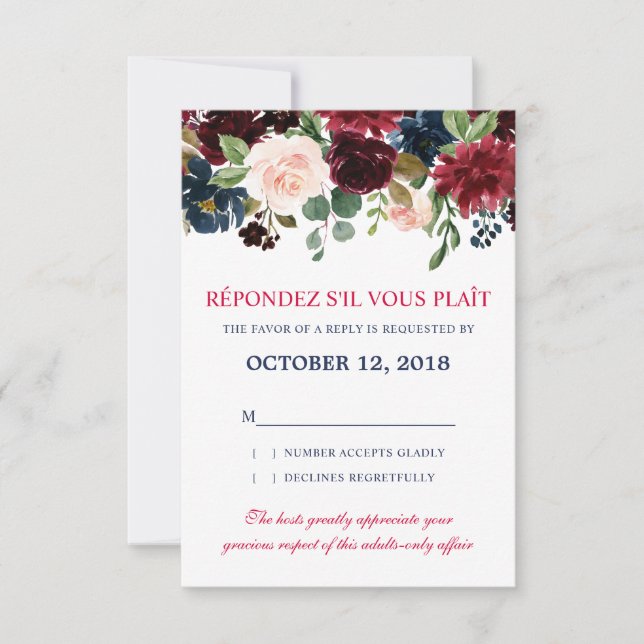 Burgundy Red Marinho Floral Russo Boho RSVP (Frente)