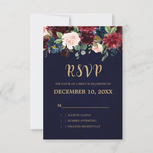 Burgundy Red Marinho Floral Russo Boho RSVP (Frente)
