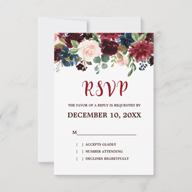 Burgundy Red Marinho Floral Russo Boho RSVP (Frente)