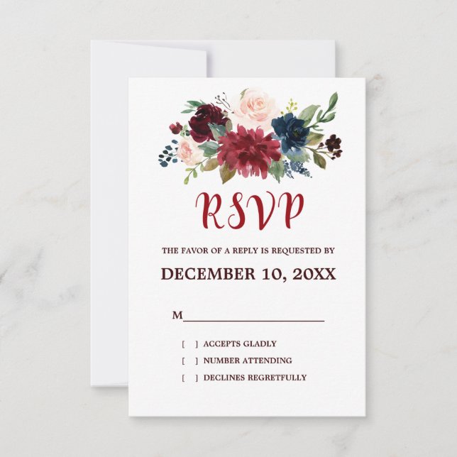 Burgundy Red Marinho Floral Russo Boho RSVP (Frente)