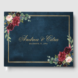 Burgundy Red Marinho Floral Rustic Livro de convid