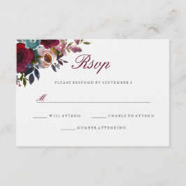 Burgundy Red Watercolor Casamento Floral RSVP