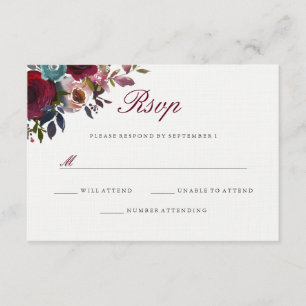 Burgundy Red Watercolor Casamento Floral RSVP