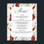 Burgundy Red White Floral Elegant Wedding Menu<br><div class="desc">White,  terracotta and burgundy red romantic flowers white menu cards</div>