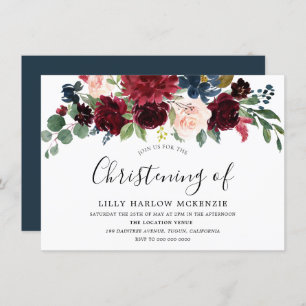 Burgundy Red Wine Modern Christening Convite