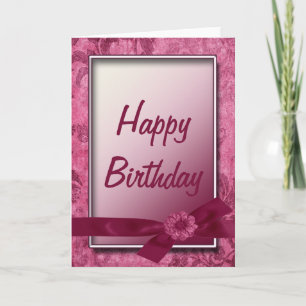 Burgundy Ribbon & Flores - Feliz Cartão de Anivers