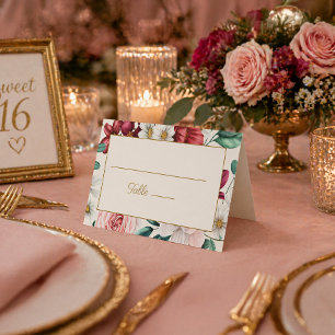 Burgundy Rosa Branco Floral Aniversário