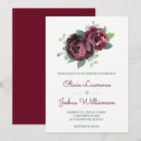 Burgundy Rosas Watercolor Convites para Casamento