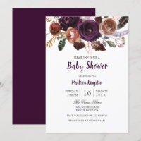 Burgundy Roxo Plum Floral Chá de fraldas Convite
