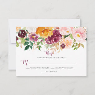 Burgundy Saffron Blush Mauve Rustic Floral RSVP