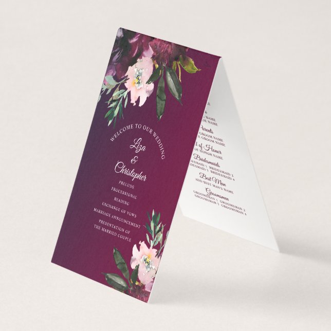 Burgundy Splendor Floral Classic Weding Program (Frente)
