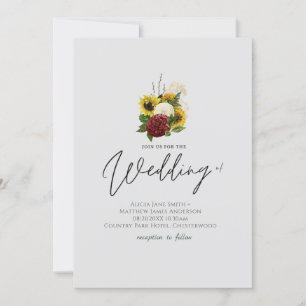 Burgundy Sunflower Floral Casamento manuscrito