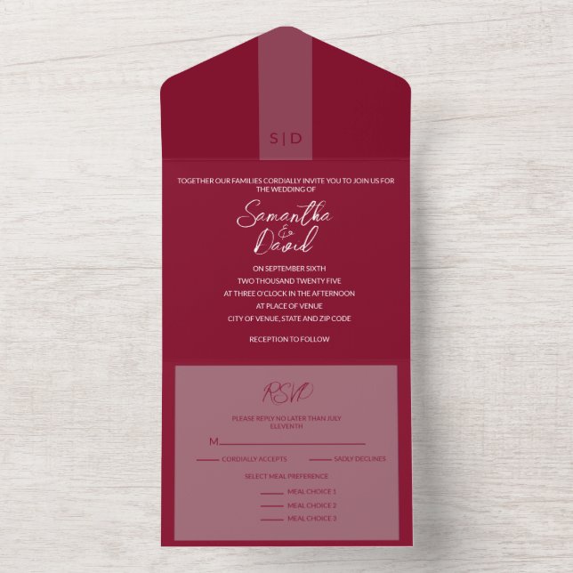 Burgundy Tudo em Um Convite De Casamento (Inside)