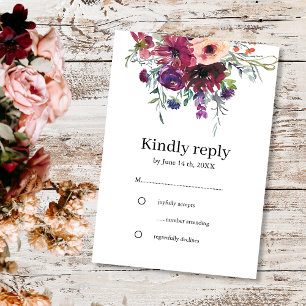 Burgundy Watercolor Flowers RSVP de Casamento Russ