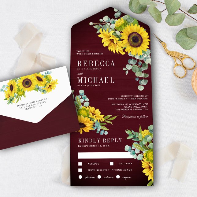 Burgundy Wood Sunflower e Eucalyptus Weding (Criador carregado)