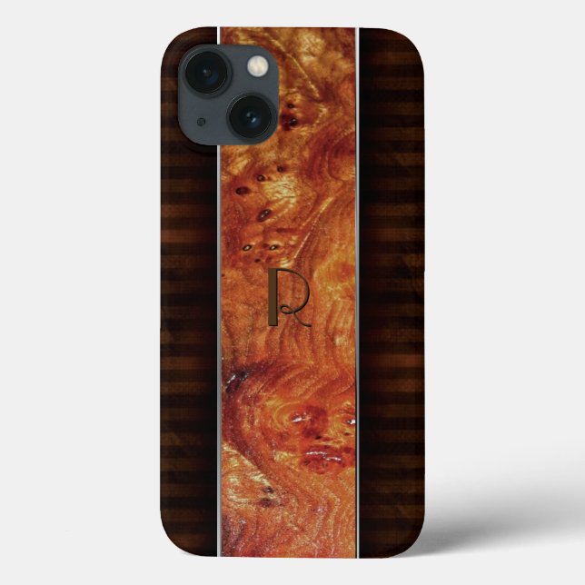 Burl Wood Look Monogrammed Air Case (Verso)