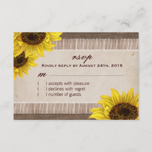Burlap and Lace, Placas RSVP de Girassol