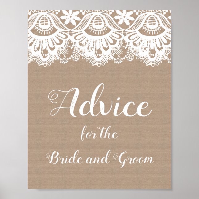 Burlap and Lace Wedice Sign Poster (Frente)