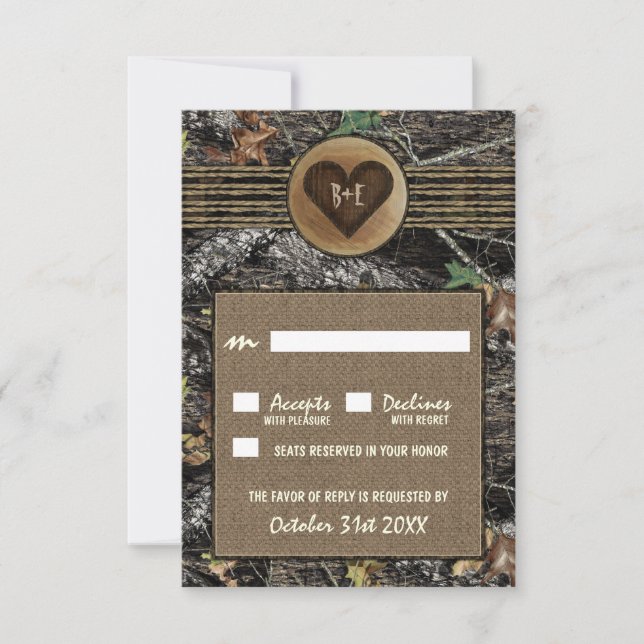 Burlap + Cartões RSVP de Casamento de Coração Grav (Frente)