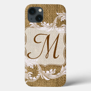 Burlap Country Lace Appli Girly Monograma IPAD Cas