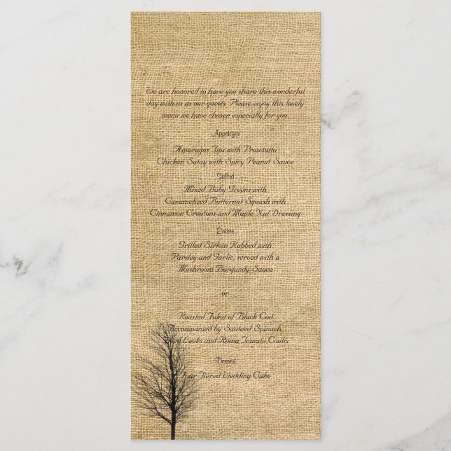 Burlap e Birch Posh Wedh Menu (Frente)