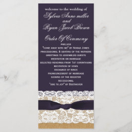 Burlap FAUX, programas de casamento apressados, du