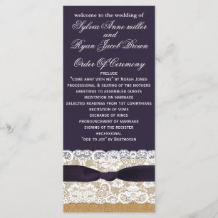 Burlap FAUX, programas de casamento apressados, du