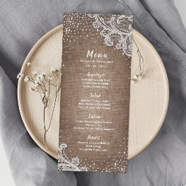 Burlap Lace prata gliter menu de casamento