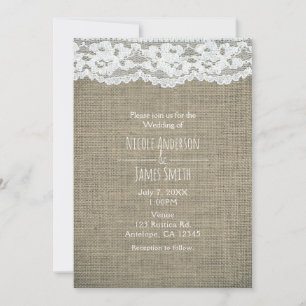 Burlap & Lace Simples Convites De Casamento Russo