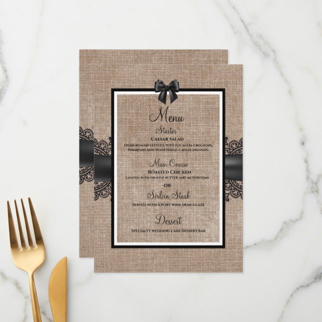 Burlap, Linen e Lace, menu personalizado de casame (Frente/Verso In Situ)