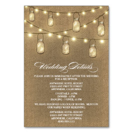 Burlap Mason Jar Recepção de casamento + Cartões D