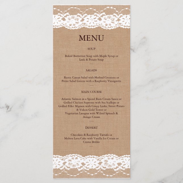 Burlap médio e Vintage Lace Menu 2 (Frente)