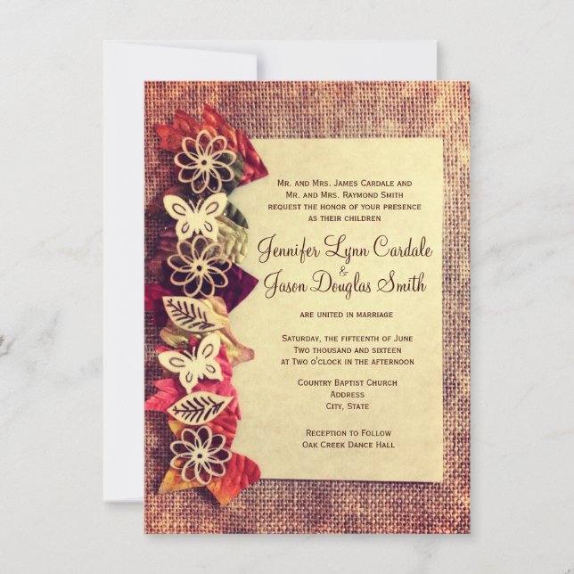 Burlap Russo e Deixa Convites de Casamento outono (Frente)