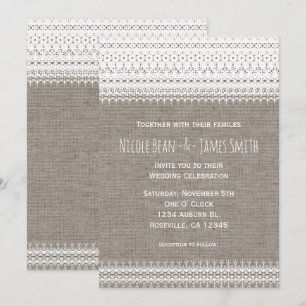 Burlap Rústico e Convites De Casamento De Lugar E