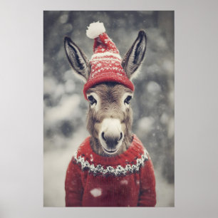 Burro engraçado de Natal Impressão Retro Inverno A