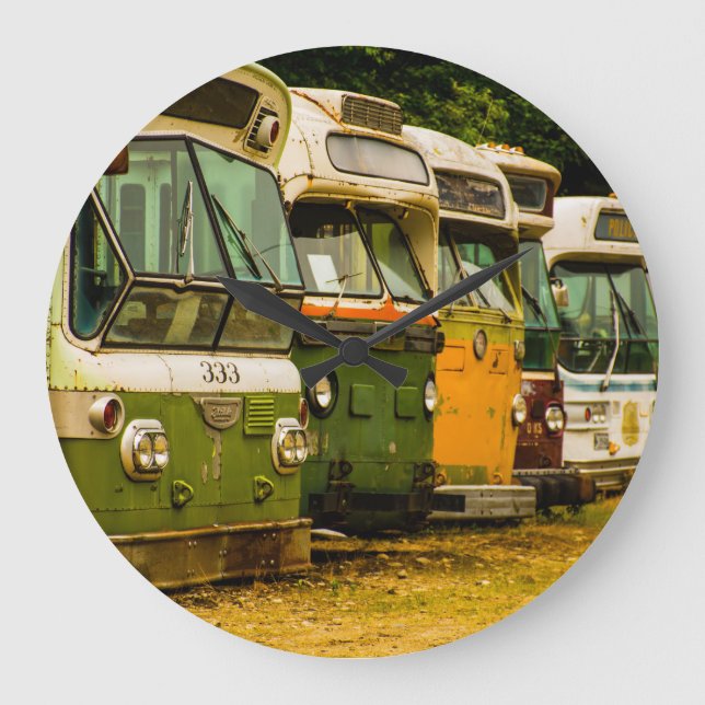 Bus Graveyard Round (Grande) Relógio de Parede (Frente)