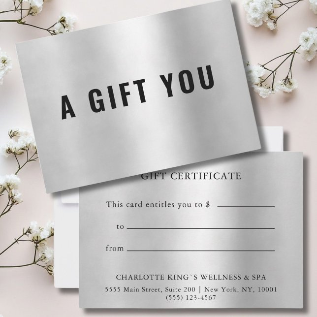 BUSINESS GIFT CERTIFICATE | Gold (Personalized BUSINESS GIFT CERTIFICATE | Silver. Modern minimal, luxury.)