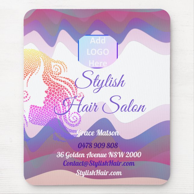 Business Rainbow Waves Mouse Pad com Logotipo (Frente)