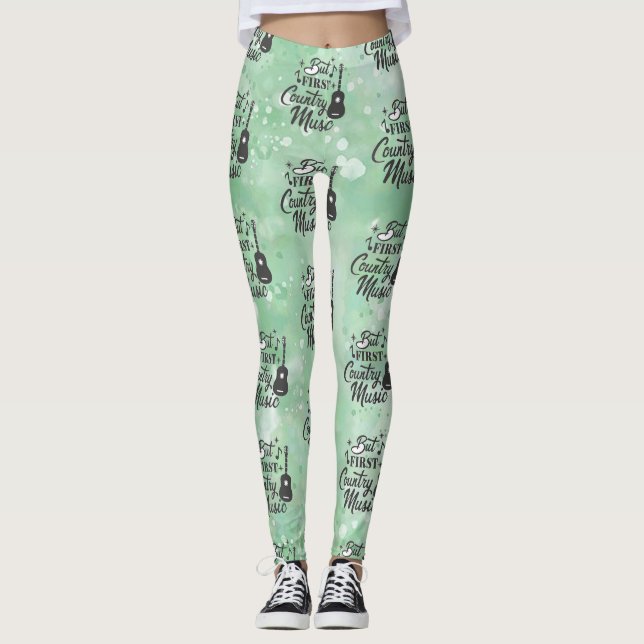 But First Country Music Light Green Leggings (Frente)