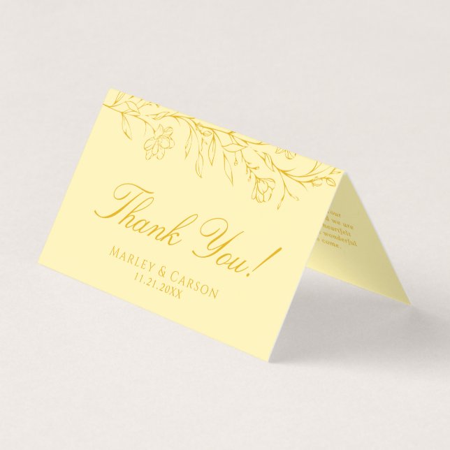 Butter Yellow Floral Wedding Folded Thank You Card (Frente)
