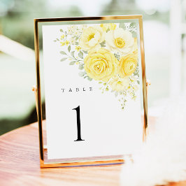 Butter Yellow Ivory Floral Wedding Table Numbers