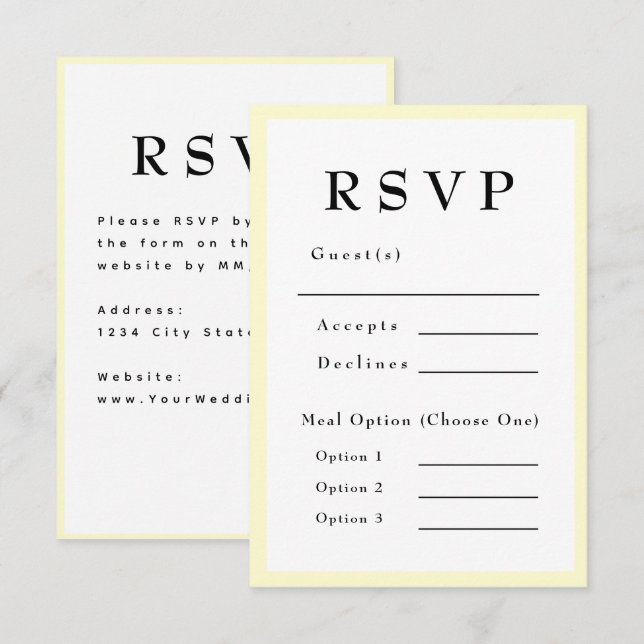 Butter Yellow Timeless Wedding RSVP (Frente/Verso)