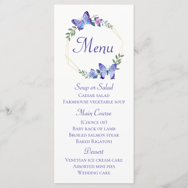 Butterfly Menu Azul Borboletas Casamento Floral (Frente)