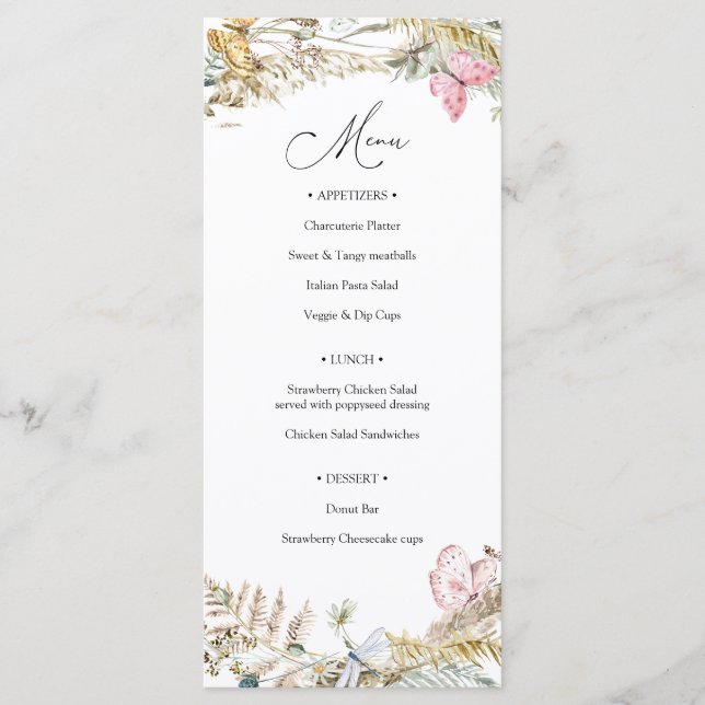 Butterfly no Way Boho Chá de fraldas Menu (Frente)