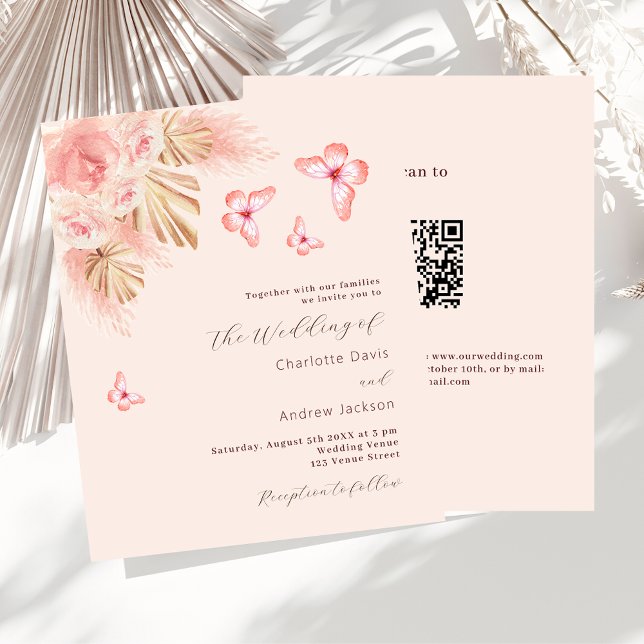 Butterfly pampas QR RSVP convite para casamento de (Criador carregado)