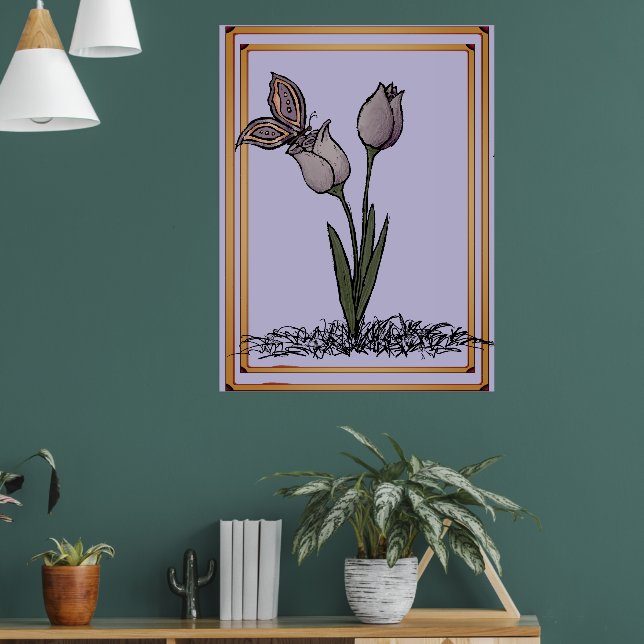 Butterfly Tulips Print, Poster (Sala de Estar 1)