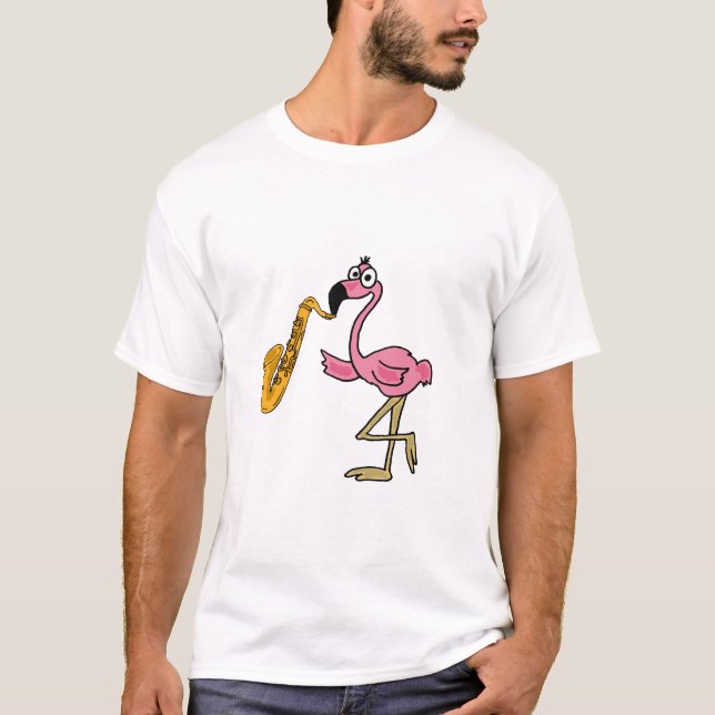 BV flamingo que joga o t-shirt do saxofone (Frente)