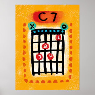 C7 Guitar Chord Poster Wall Art - Música Colorida