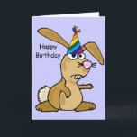 C.A. cartão de aniversário engraçado do coelho<br><div class="desc">Design divertido do coelho de coelho dos desenhos animados.  É cheio da personalidade com a uma orelha ascendente e a uma orelha flopped e tem um chapéu do aniversário.</div>